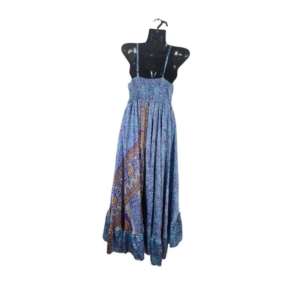 Silk Halter Dress Womens OS Purple Paisley High Low Boho Cottagecore Maxi